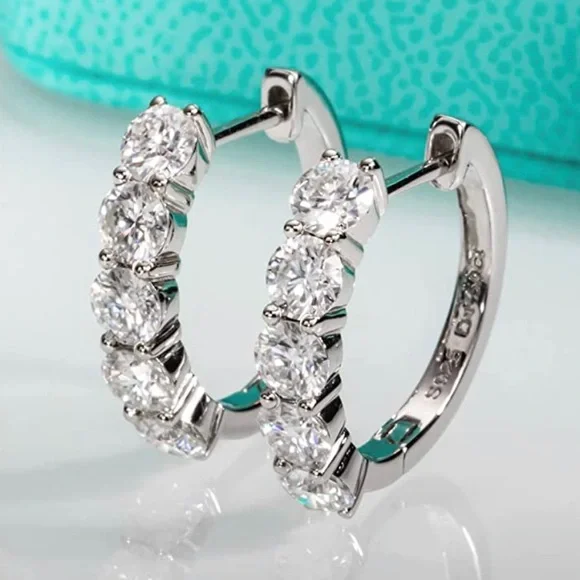 2 Carat Diamond Hoop Earrings - 5 Stone Diamonds bday Huggie Hoops